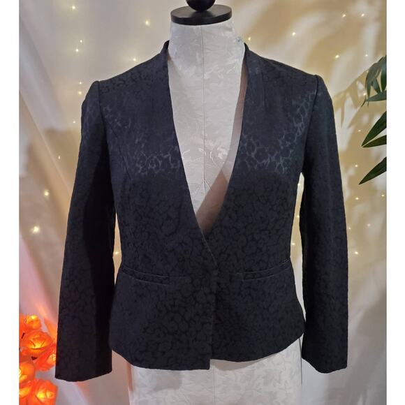 LOFT Jackets & Blazers - Ann Taylor LOFT Womens Leopard Print Jaquard Blazer Jacket Size 4 Petite Black